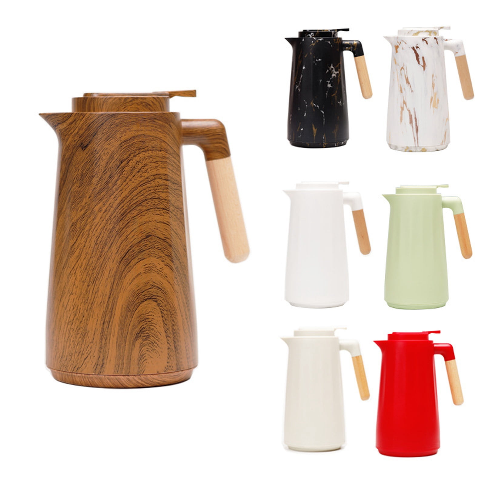 Home Use Glass Lined Insulated Coffee Carafe With Wooden Handle, Large Capacity Thermal Pitcher For Office Kitchen Hot Water,Gray