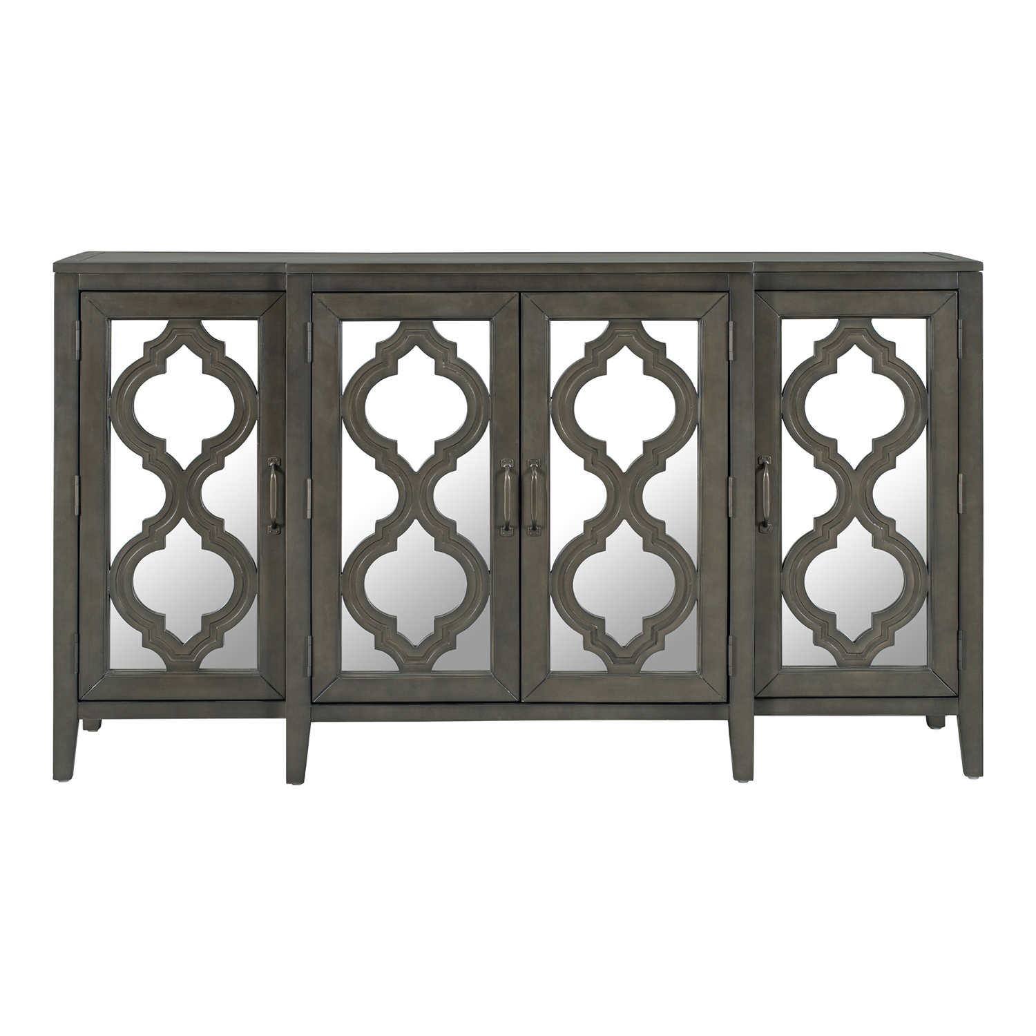 Kadyn 59.8" Modern Mirrored Console Table Sideboard, MDF Buffet Cabinet Sideboard with 4 Cabinets and 3 Adjustable Shelves,Kitchen Storage Cupboard Cabinet for Living Room, Gray