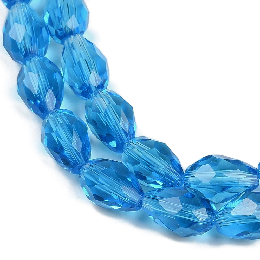 Transparent Glass Beads Strands Faceted Teardrop Deep Sky Blue 8x6mm Hole: 1.2mm about 65~67pcs/strand 20.08 inch(51cm)
