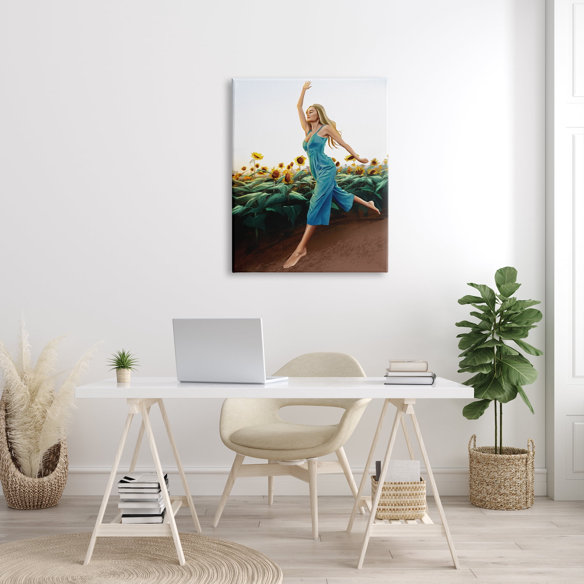 Stupell Industries Woman Running Through Rural Sunflower Meadow Field Painting Gallery Wrapped Canvas Print Wall Art, Design by Ziwei Li