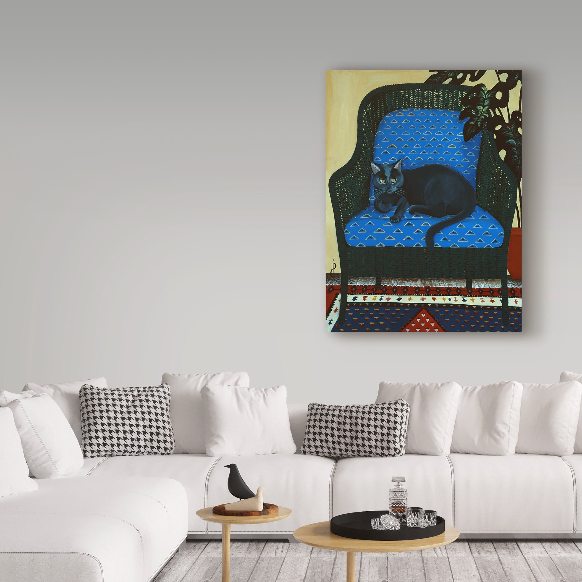 Trademark Fine Art 'Green Cat On Blue Chair' Canvas Art by Jan Panico