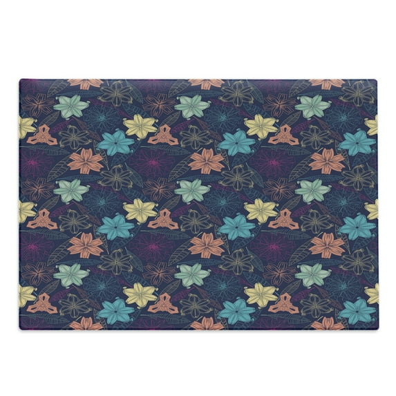 Floral Cutting Board, Exotic Hibiscus Petals in Warm Tones Beach Palm Tree Wild Dreamy Tropical Graphic, Decorative Tempered Glass Cutting and Serving Board, Large Size, Multicolor, by Ambesonne