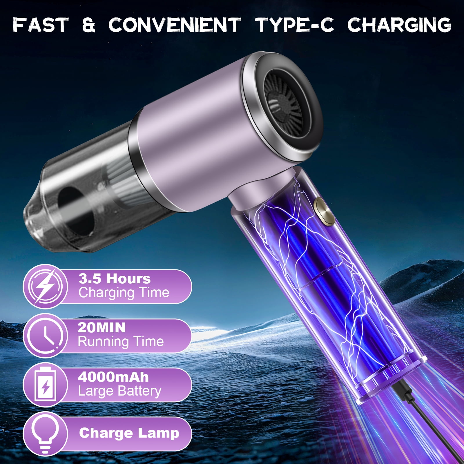 Pentantan Cordless Handheld Vacuum Cleaner, 12000PA Powerful Sutions Car Vacuum, 2 Adjustable Speeds Lightweight Mini Vacuum for Car, Keyboard, Purple
