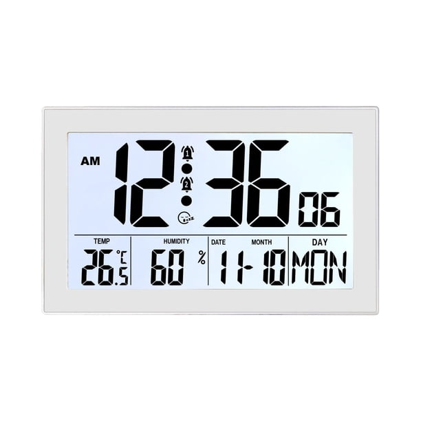Reloj Despertador Digital con Práctica Luz de Fondo, Visualización de Alarma Y Temperatura, Así Como Visualización de Humedad Y Día en Ocho Idiomas Pa H181H blanco