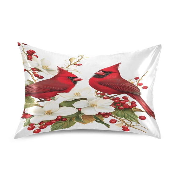 Ryvnso Satin Pillowcase Cardinal Gardenia Flowers Pillow Cases Standard Size 26x20in