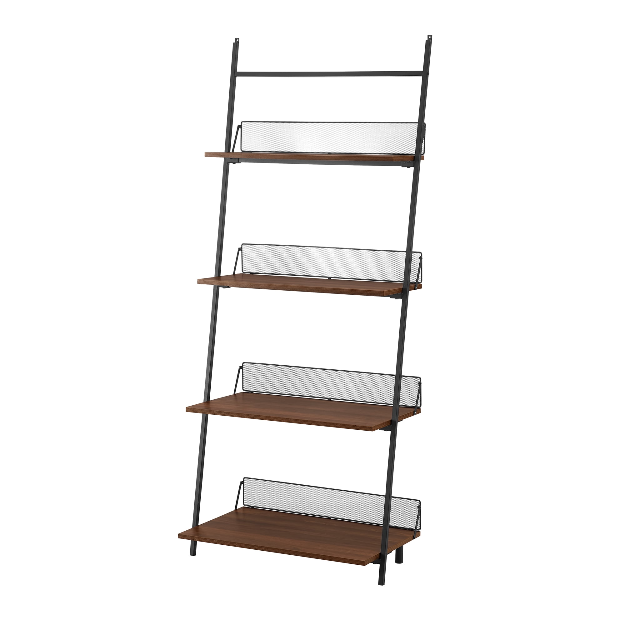 Manor Park Industrial Ladder Bookcase with 4 Shelves, Dark Walnut