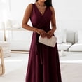 thumbnail image 5 of LWavelet Women's Sleeveless V-Neck Wrap Tie Waist Maxi Dress for Formal & Evening Wear Wine S, 5 of 5