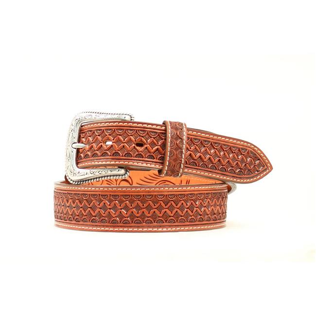 Nocona N249100836 Tooled Square Basketweave Belt, Tan Size 36