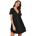 thumbnail image 1 of CNKOO Robe Mini Femme Manches Courtes Col en V Plissée Couleur Unie Tunique, 1 of 9