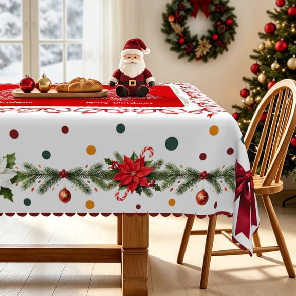 Nanqianyi Poinsettia Bow Christmas Tablecloth,Waterproof Rectangle Dining Table Cover,52x70 inch