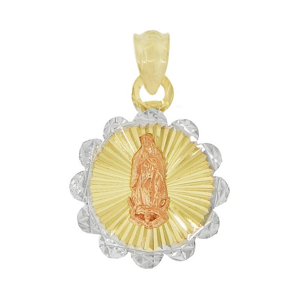 GiveMeGold 14k Yellow & Rose Gold, Virgin Mary Religious Pendant