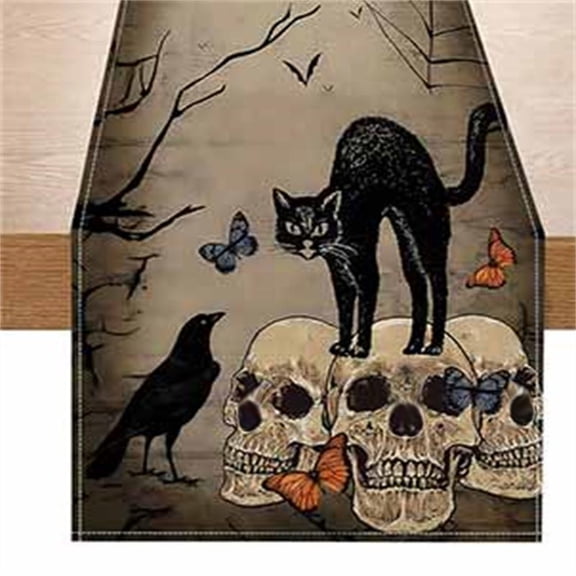 Fmlxio Halloween Decoration Skeleton,Halloween Skull Hanging Decoration New Halloween Linen Table Flag Pumpkin Skull Printed Tablecloth Holiday Party Decoration Tablecloth Tea Flag on Clearance