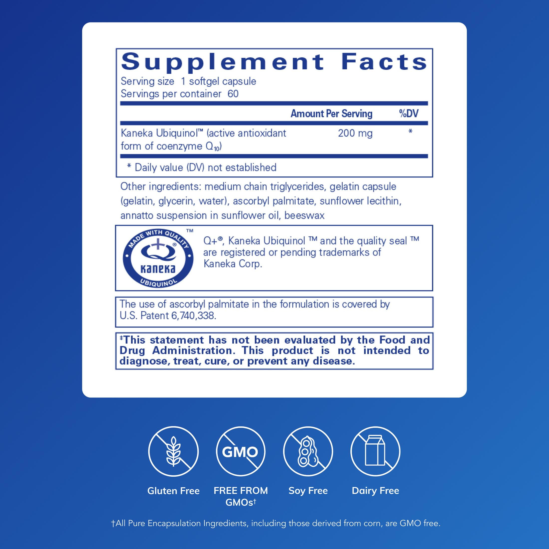 Pure Encapsulations Ubiquinol-QH - 200 mg Ubiquinol - Active Form of Coenzyme Q10 - Heart Health & Energy Metabolism Support* - Antioxidant Supplement - 60 Softgel Capsules