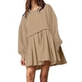 thumbnail image 1 of Womens Oversized Sweatshirt Dress Long Flowy Patchwork Pullover Tops Cute Drop Shoulder Sweatshirts Fall Long Sleeve Mini Dress Teen Girls Crewneck Solid Tunic Pleated Loose Clothing Beig, 1 of 4