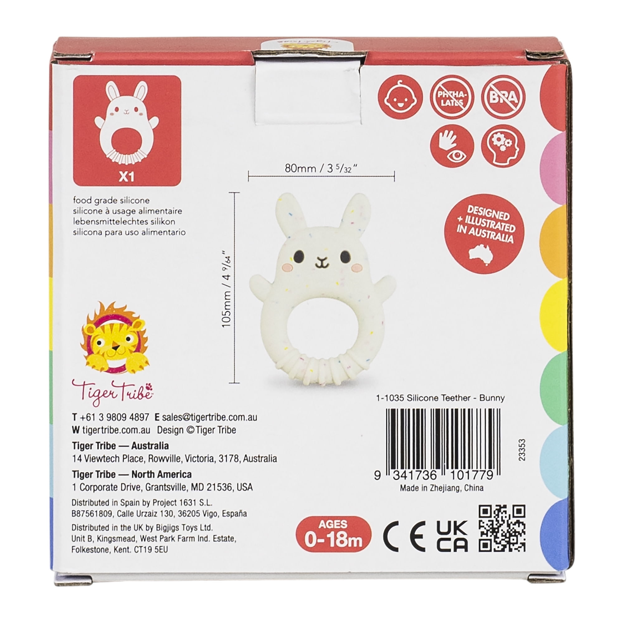 Tiger Tribe Baby Silicone Teether - Bunny Shape, BPA-Free, Soft Relief for Teething, Sensory Toy for Newborns and Infants 0-18 Months