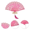 thumbnail image 3 of Unique Bargains 1 Pc Tassel Folding Fan for Masquerade Rose Red Silk Fabric, 3 of 5