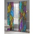 thumbnail image 3 of Stained Glass Sheer Curtains 108 Inch Length 2 Panels Set, Vintage Abstarct Geometric Pattern Art Voile Window Treatment Semi Sheer Long Curtains Drapes for Bedroom/Living Room/Kitchen 52"x108"x2, 3 of 7