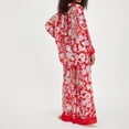thumbnail image 5 of Silk Satin Pajamas Set For Women 2 Piece Floral Wide Leg Pants Set Long Sleeve Button Down Pj Shirts Set, 5 of 5