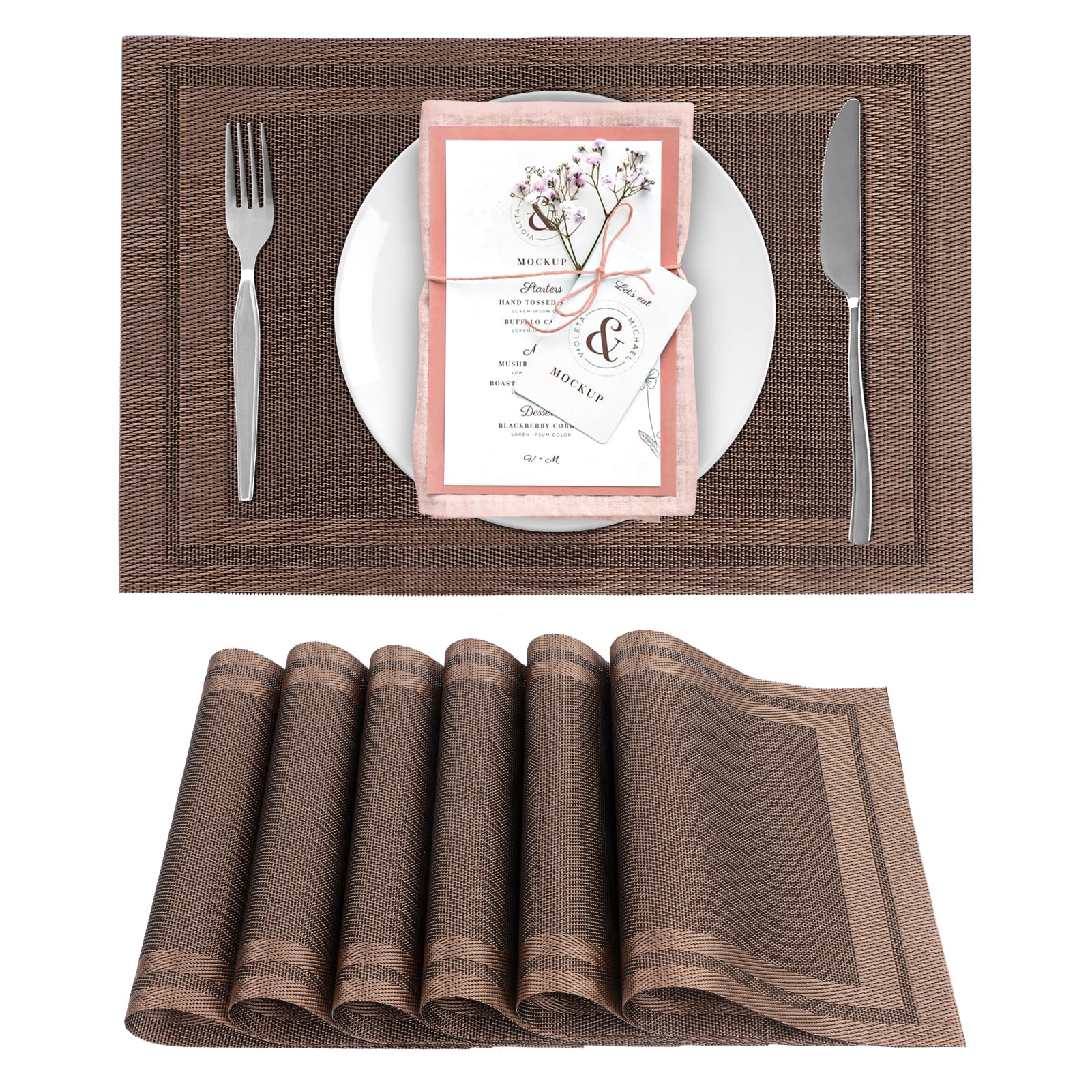 Skycase Placemat Set of 6,PVC Table Placemats,NonSlip Dining Table