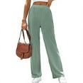 thumbnail image 2 of PENGXIANG Pantalon Décontracté pour Femmes avec Taille Élastique, Jambe Droite Ajourée, 2 of 7