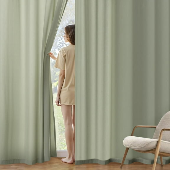 Sage Green Privacy Sheer Curtains That Let Light in 84 Inches Long Non-See-Through Semi Sheer Curtain Light Filtering Window Curtains Drapes for Living Room Bedroom 2 Panels Set