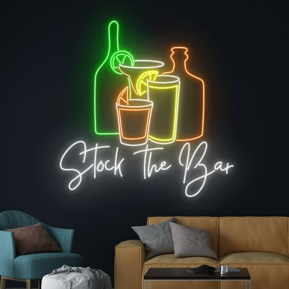 Handmadetneonsign Stock The Bar Neon Sign, Stock The Bar LED Light, Wine Liquor Neon Light