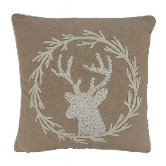 Saro Lifestyle 2167.N18SD 18 in. Beaded & Embroidered Reindeer Throw Pillow with Down Filling