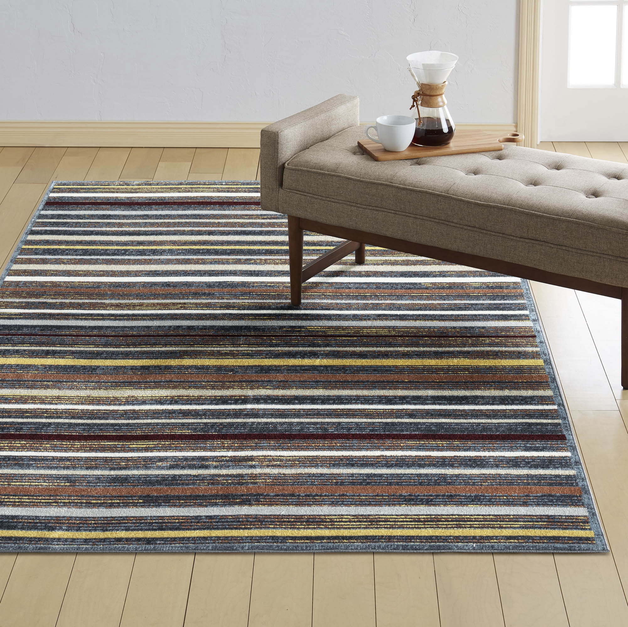 Everwash™ Treasure Striped Modern Machine Washable Area Rug, Blue/Yellow, 5'2"x7'2"