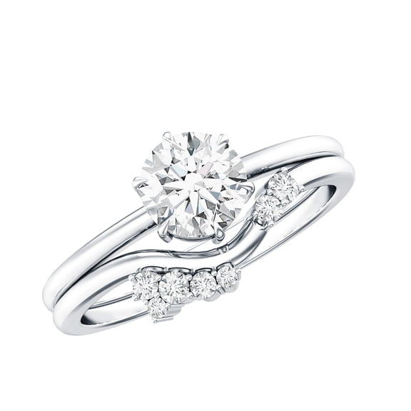 Rosec Jewels Rings Set with Lab Diamond - 1 Ct Engagement Ring with Curved Band - EF-VS Quality, 925 Sterling Silver, US 4.00