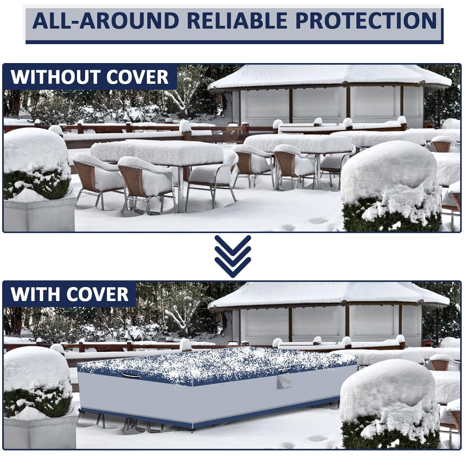 Patio Furniture Cover 90''Lx64''Wx28''H, Outdoor Table and Chairs Covering For Winter