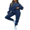 thumbnail image 1 of Femmes Sweat-Shirt Ensemble Manches Longues Col Rond Pantalons de Survêtement Ensemble Solide Activewear Set, 1 of 6