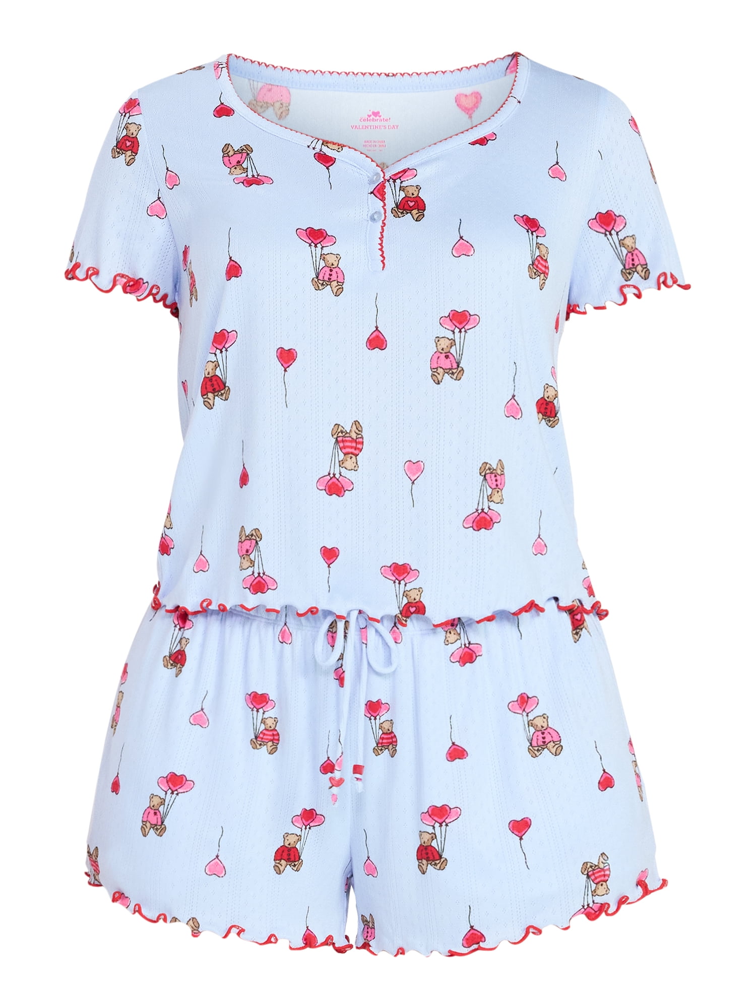 Valentine's Day Women's Knit Henley Top and Shorts Pajama Set from Way to Celebrate, 2-Piece, Sizes XS-3X
