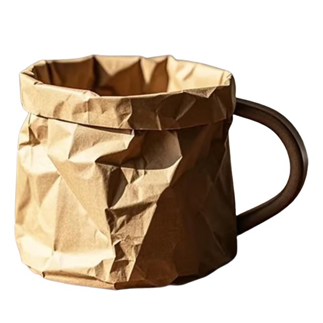Tasse en Papier Minimaliste, Texture Plissée, Tasse à Café en Papier Kraft, Style Tendance