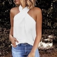 thumbnail image 2 of Wangmeiwg Women's Casual Slim Zipper Hanging Neck Sleeveless Stitching Top for Women – Modern Sleeveless Solid Color Tee White S, 2 of 2