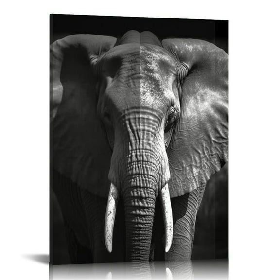 Acheng African nature Elephant Canvas Wall Art Print Painting Cute Black and White Picture Animal Artwork Rustic Framed Modern Wall Decor for Mens Bedroom Office 12x16 in