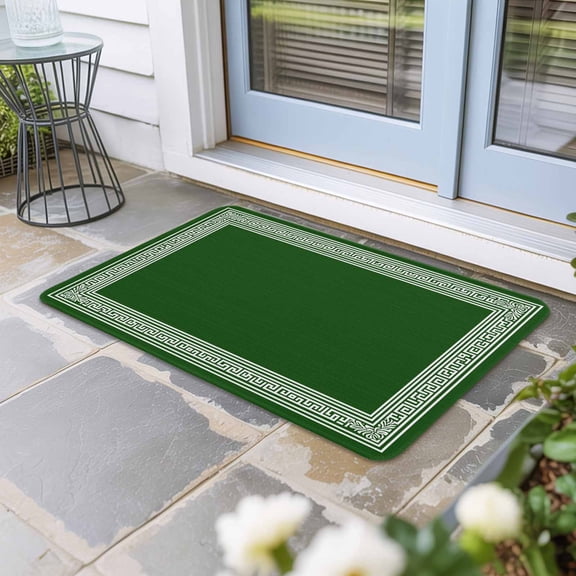 Green Greek Key Door Mat Indoor Outdoor, Geometric Greece Ancient Farmhouse Geo Non Slip Welcome Mat with Rubber Backing, Absorbent Fabric Front Door Mats Entryway Rug for Home Patio Entrance 18"x30"