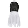 thumbnail image 4 of Doomiva Kids Girls Lyrical Dance Dresses Sparkly Sleeveless Figure Skating Dress Irregular Chiffon Hem Skirt Leotard White Black 16, 4 of 6