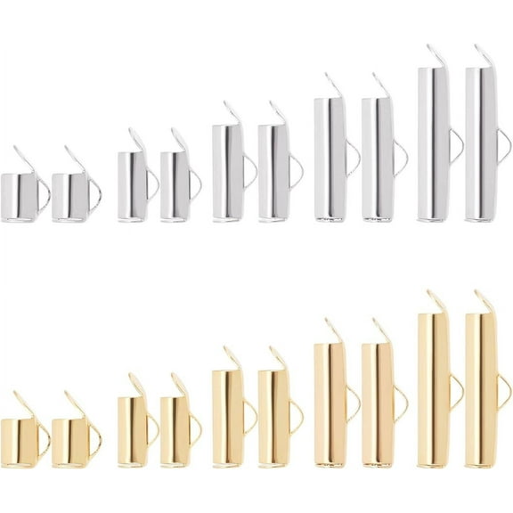 100Pcs Slider End Caps 304 Stainless Steel Slide On End Clasp Tubes Hypoallergenic Metal Buckle Clasps