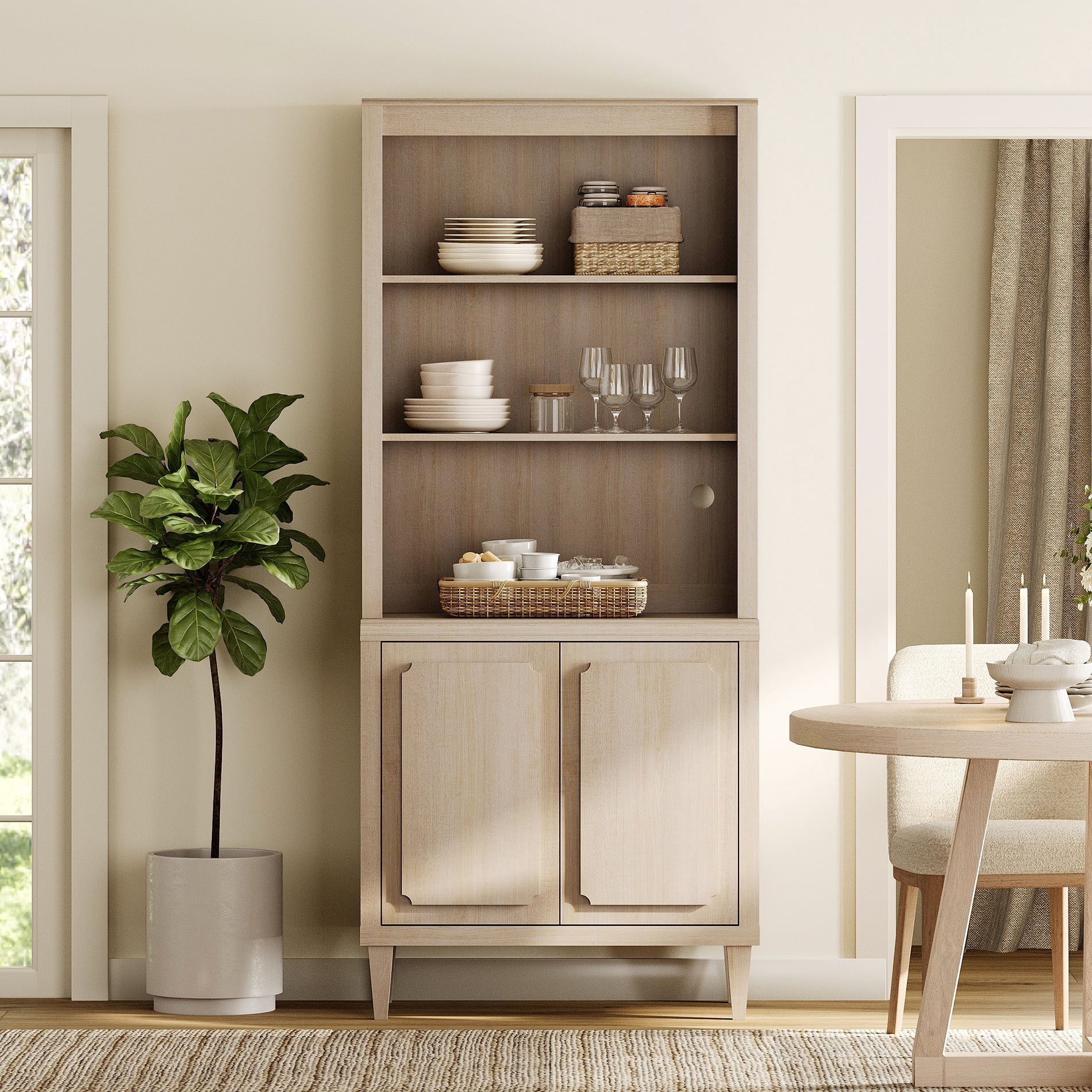 Tall Bookshelf with Doors, 72.8 Inch Large Wood Bookshelf with Storage