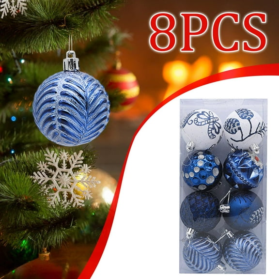 Axiiglly 8Pcs Christmas Balls Ornaments, 2.36" Shatterproof Christmas Balls, Multi-Pattern Painted Xmas Hanging Balls for Christmas Trees Decorations, Home Holiday Party Indoor Outdoor Decor-Blue