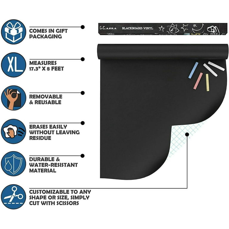  Extra Large Chalkboard Peel and Stick Paper 9 Feet roll (108  inches) + (5) Color Chalk Included - by Simple Shapes : Office Products