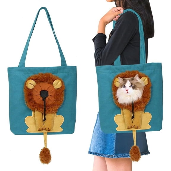 Cat Carrier Tote Bag with Lion Face Hole, Cat Carrier Bag with Head Hole, Cute Lion Shaped Pet Canvas Shoulder Bag Portable Carrying Bag for Small Dogs and Cats Pet Supplies