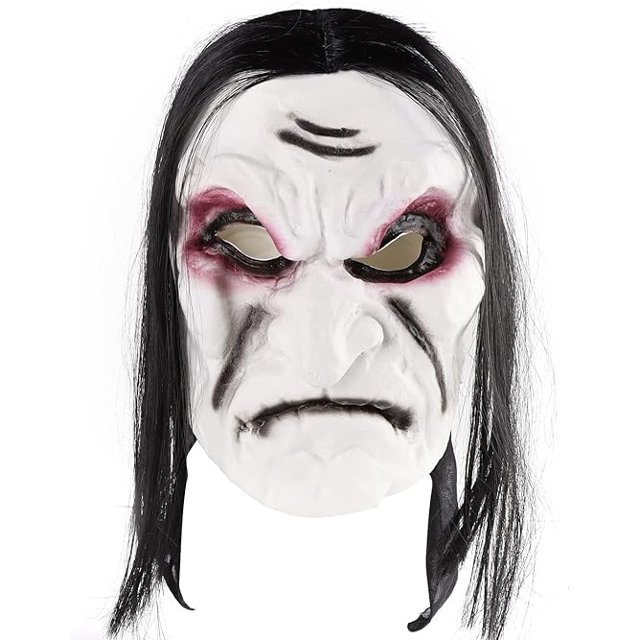 Máscara de terror de Halloween, fantasma, tocado divertido, cabello negro, bruja, zombi, fantasma, accesorios