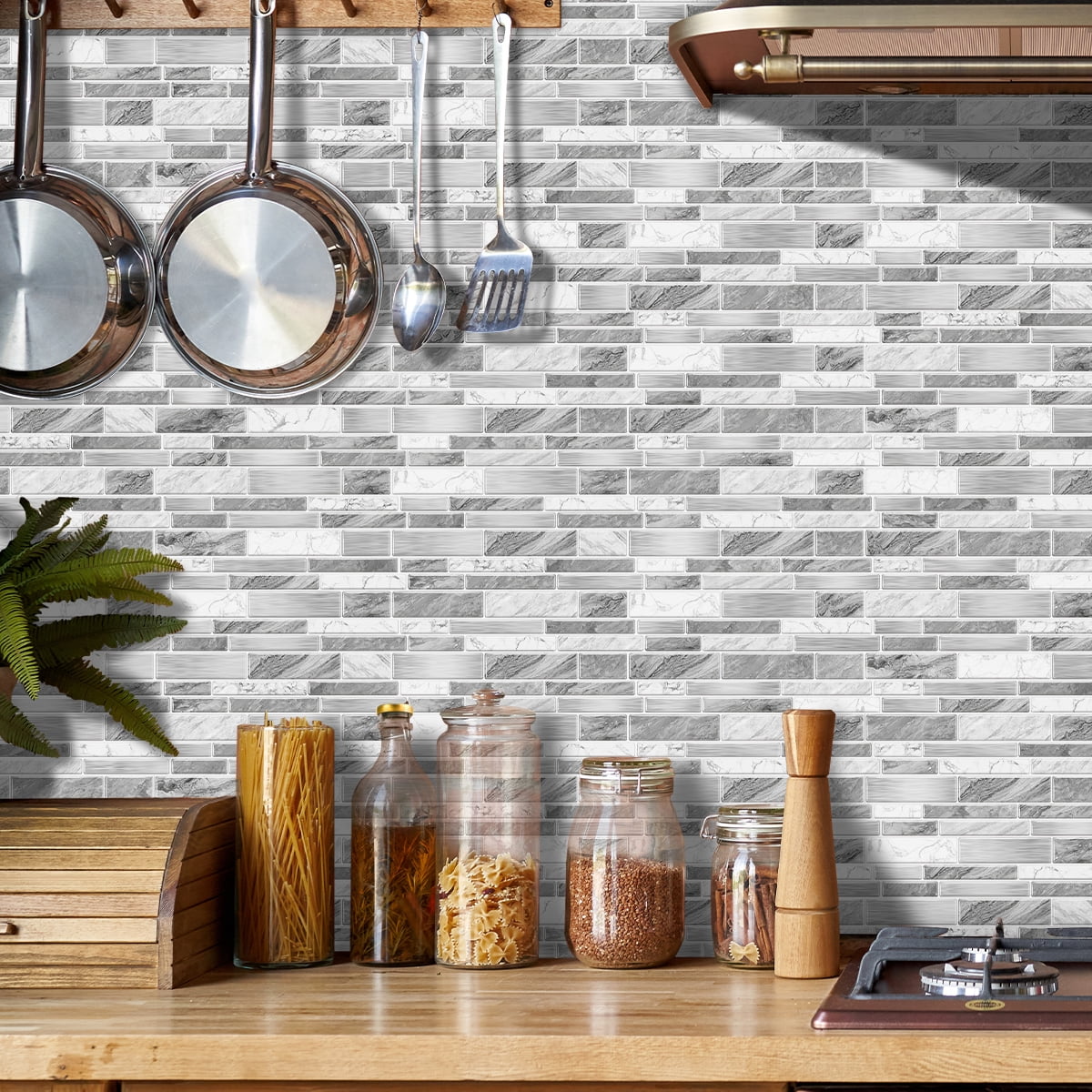 Peel and Stick Backsplash Wall Tiles,Self-Adhesive,Oil Proof,Waterproof, Removable Wall Panels for Kitchen & Bathroom,Modern Design, Easy Install (9.68x4.72 inch,48 Pack)