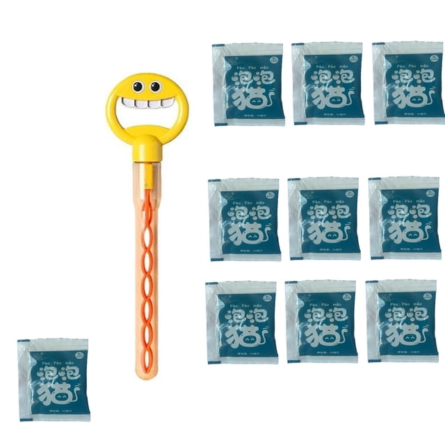 Varita de burbujas de 32 agujeros con solución de recarga de 10 ml - Diseño de cara sonriente para diversión al aire libre, tapa impermeable, crea burbujas de colores