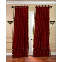 Lined Ring Top Sari Curtains 60" W X 96" L matching tiebacks- Handcrafted Maroon Indian Drapes with Lining, Offering Privacy and Insulation for Living Room/Bedroom/Dining Room, Sold in Pairs