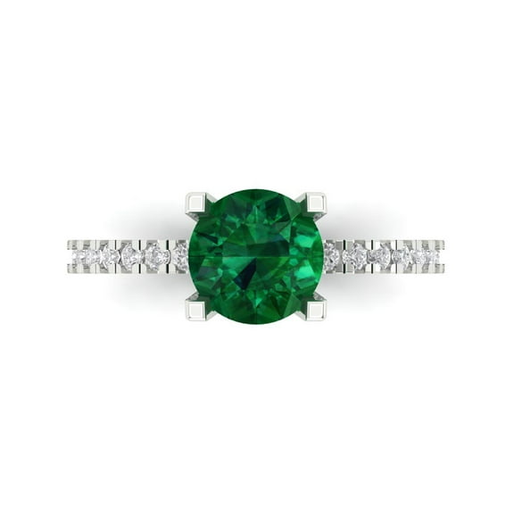 Solitaire with Accents Engagement Ring for Women - 1.71ct Simulated Emerald in 14K White Gold Promise Ring