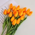 thumbnail image 2 of 9 piezas de tulipanes artificiales de color naranja, flores falsas, tallos de tulipán de tacto real, tulipanes de poliuretano para Pascua, corona de primavera, arreglo floral, centro de mesa, ramo de boda, decoración de mesa de cumpleaños, 14 pulgadas de alto ER, 2 of 5