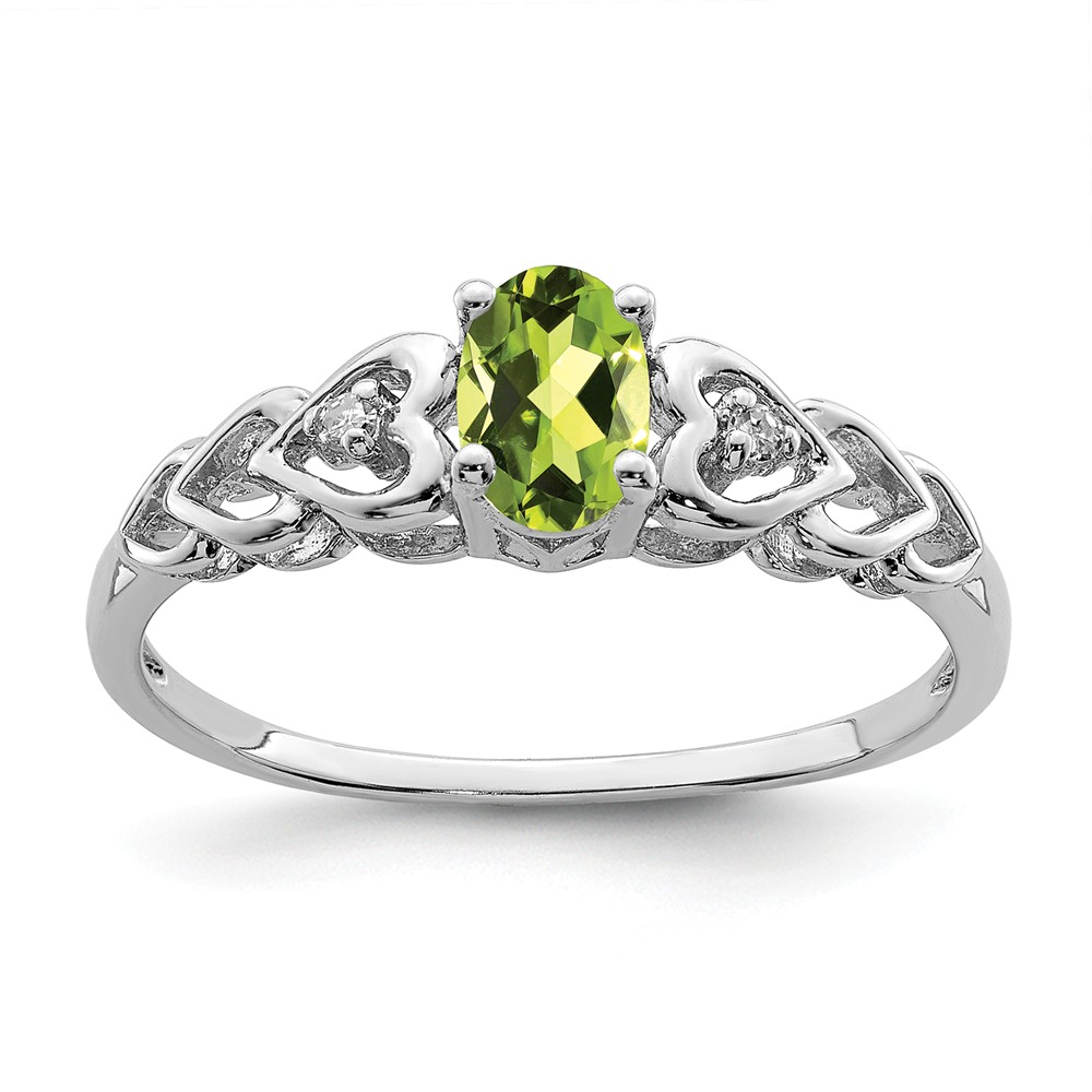 925 Solid Sterling Silver with Rhodium Polished Ring With Peridot