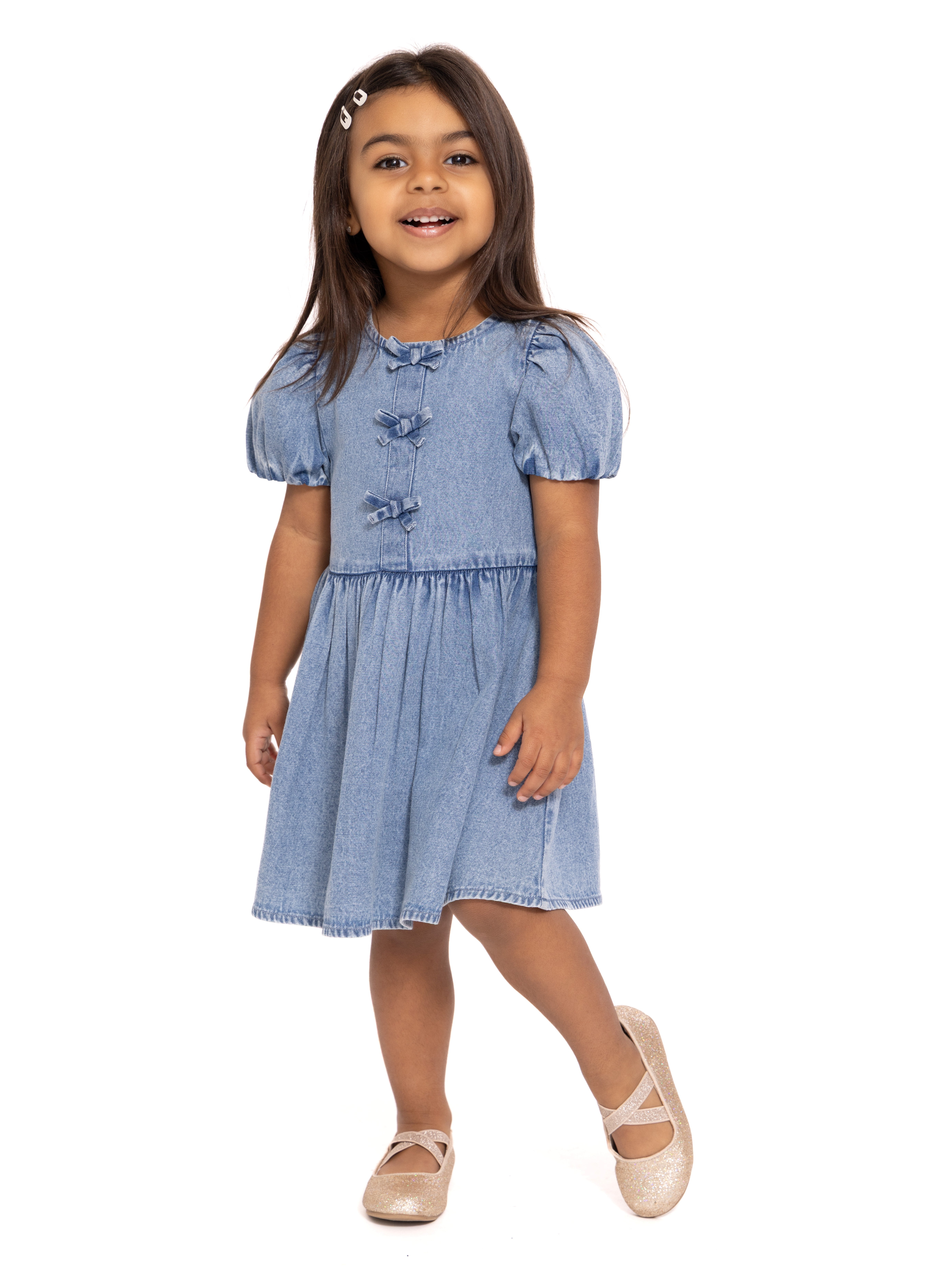 Wonder Nation Toddler Girls Denim Dress with Bubble Sleeves, Sizes 12M-5T